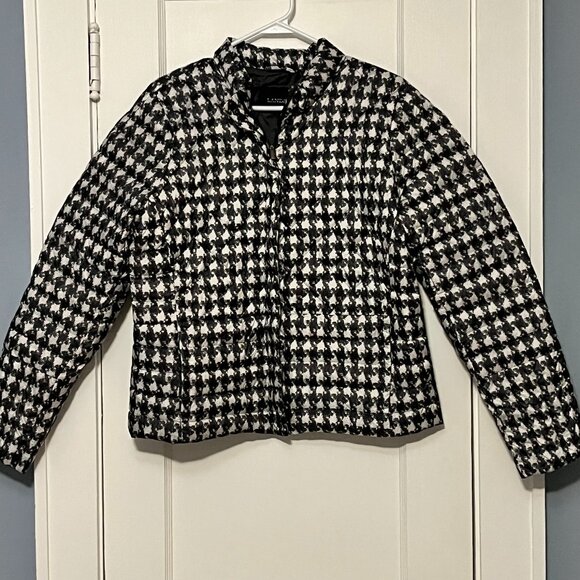 LL Bean short puffy coat down filled size medium black cream plaid classic - Picture 1 of 10